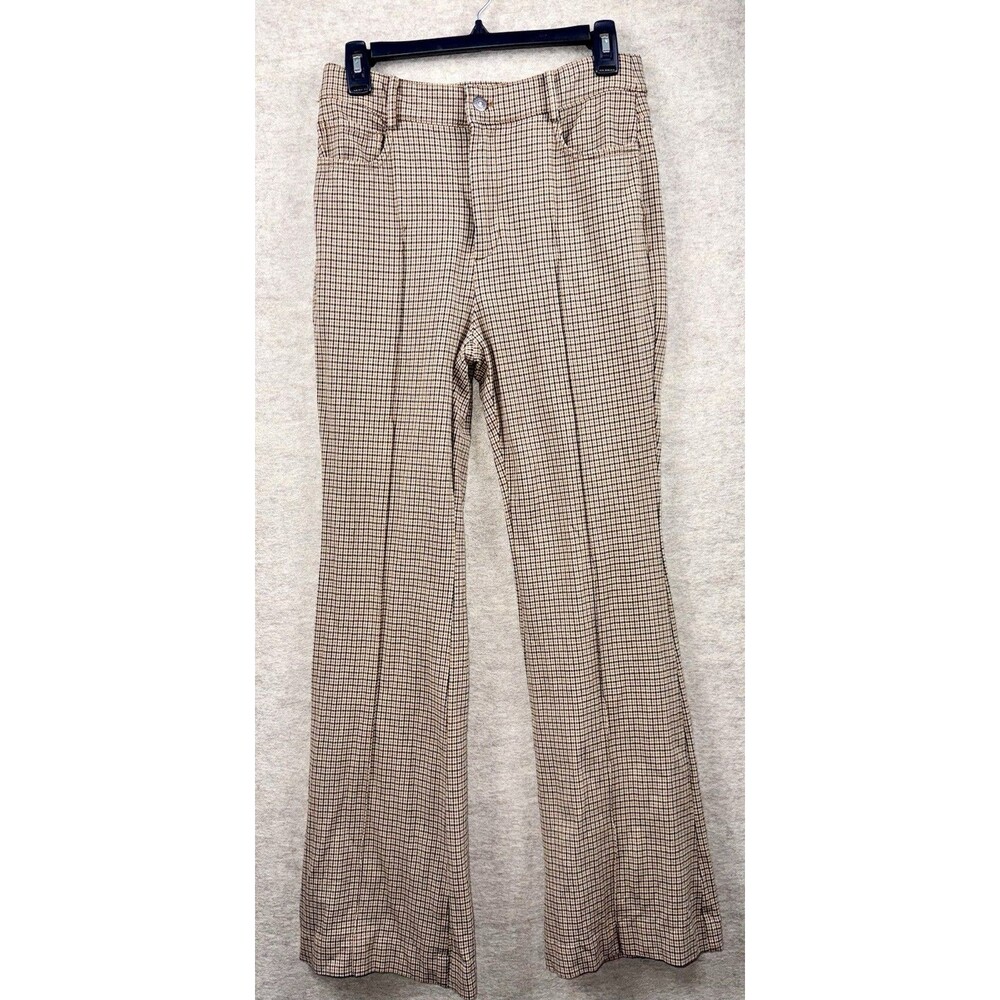 LOFT Womens Plaid Brown Flare Leg Dress Pants Casual Stretch Size 4